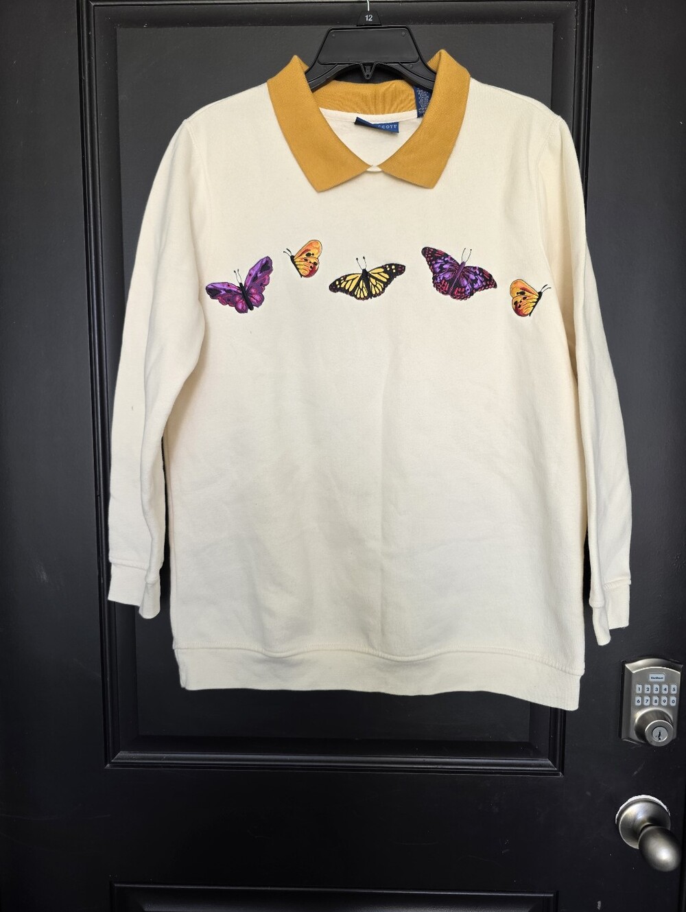 Karen Scott Butterfly Sweatshirt Womens Small Ivory Collared Cotton Pullover NWT